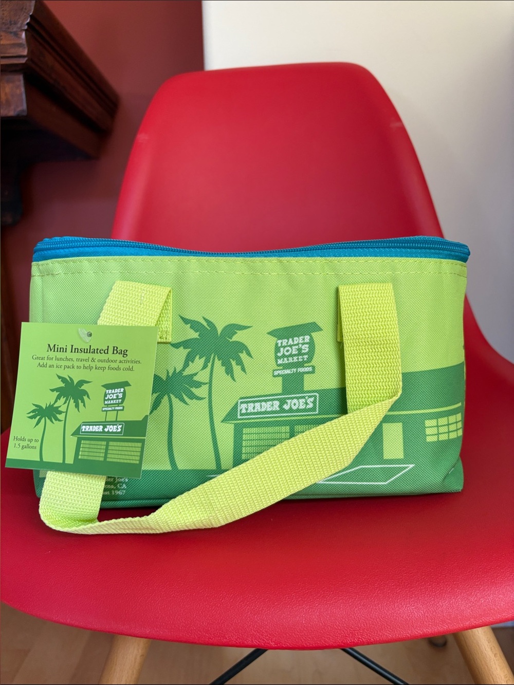 Trader Joe's Lime Green Mini Insulated Lunch Bag with Blue Zip